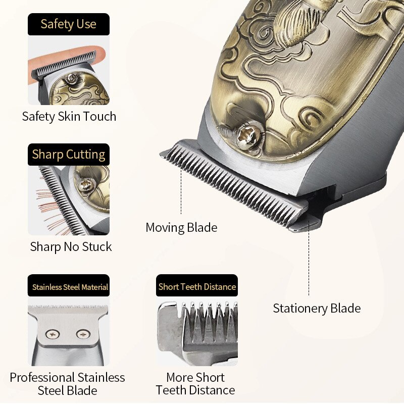 Cordless hair trimmer barber clippers for men beard shaver salon T blade outliner Electric Hair Cutting Machine USB rechargeable