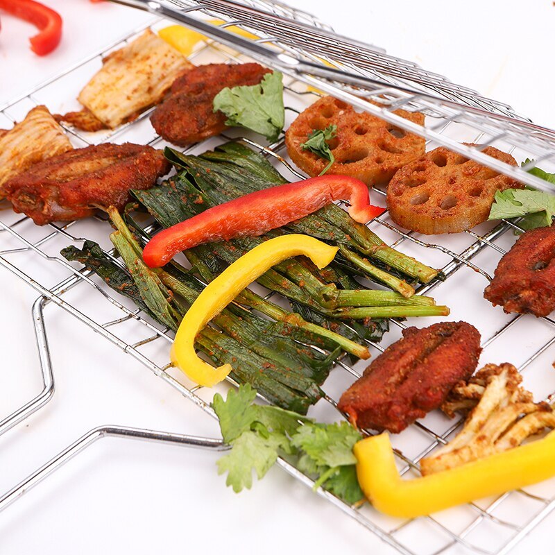 Bærbart rustfrit stål non-stick grillkurv bbq grillværktøj grill mesh bbq net til vegetabilsk bøf kød picnic