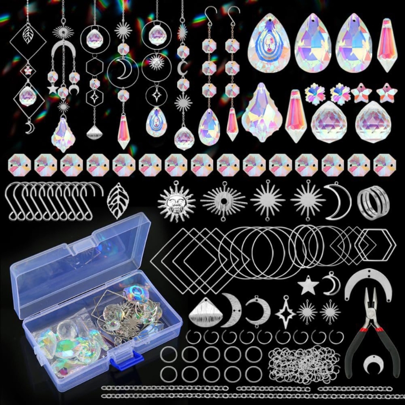200Pcs DIY Sun Catchers Making Set Craft DIY Suncatchers Making Set for Adult Kids Crystal Suncatchers Set with Hooks
