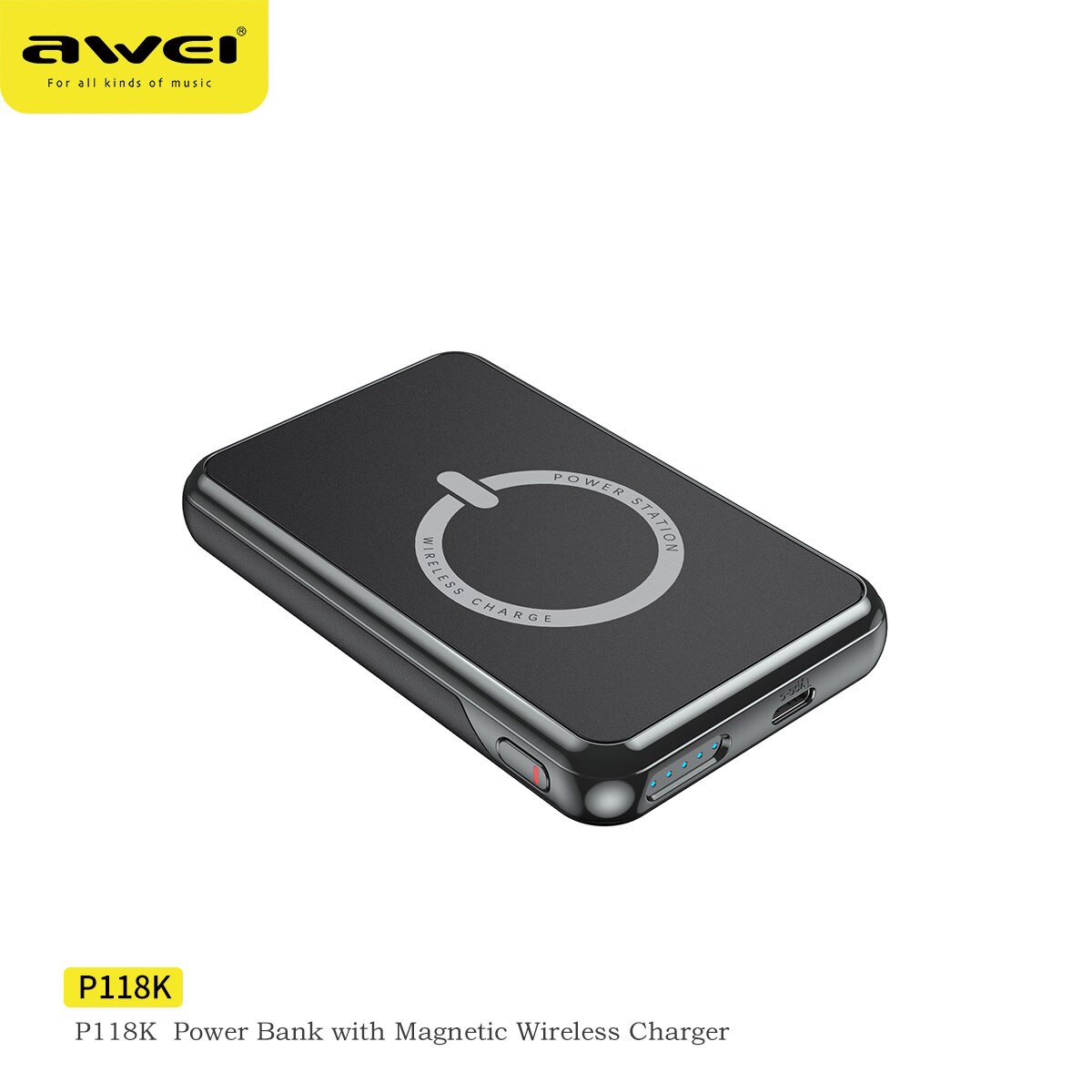 Awei P118K 5000Mah Draagbare Draadloze Power Bank 15W Mini Charger Type C Snelle Oplader Powerbank Lightning Input Voor iphone 13: Default Title