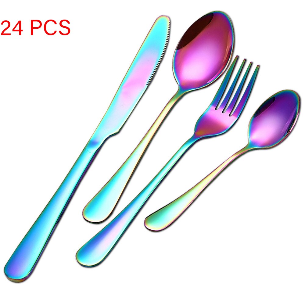 24 Stks/set Goud Bestek Zilverwerk Set Steak Mes Vork Lepel Theelepel Noble Wedding Party Reizen Thuis Luxe Bestek Set: Without box B