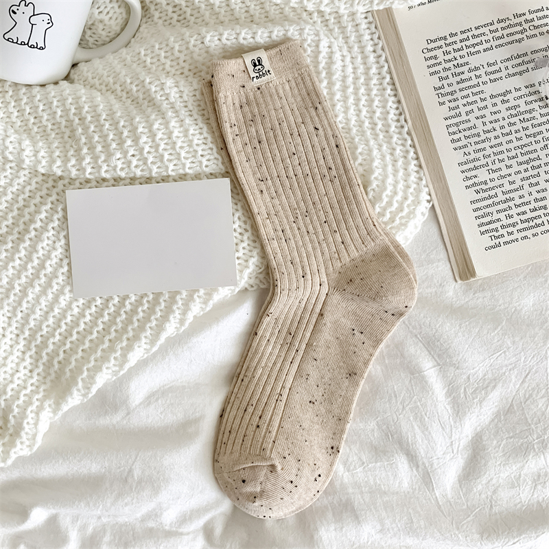 Calcetines de estilo coreano para mujer, medias informales, transpirables, con puntos, de dibujos animados, cálidos, cómodos y suaves, novedad: Caqui