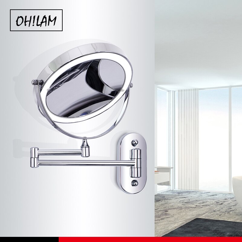 7X Magnifying Wall Mount Makeup LED Lighted Vanity Mirror Screen Touch Double Sided Bathroom Shaving Illuminated Mirrors 8inches