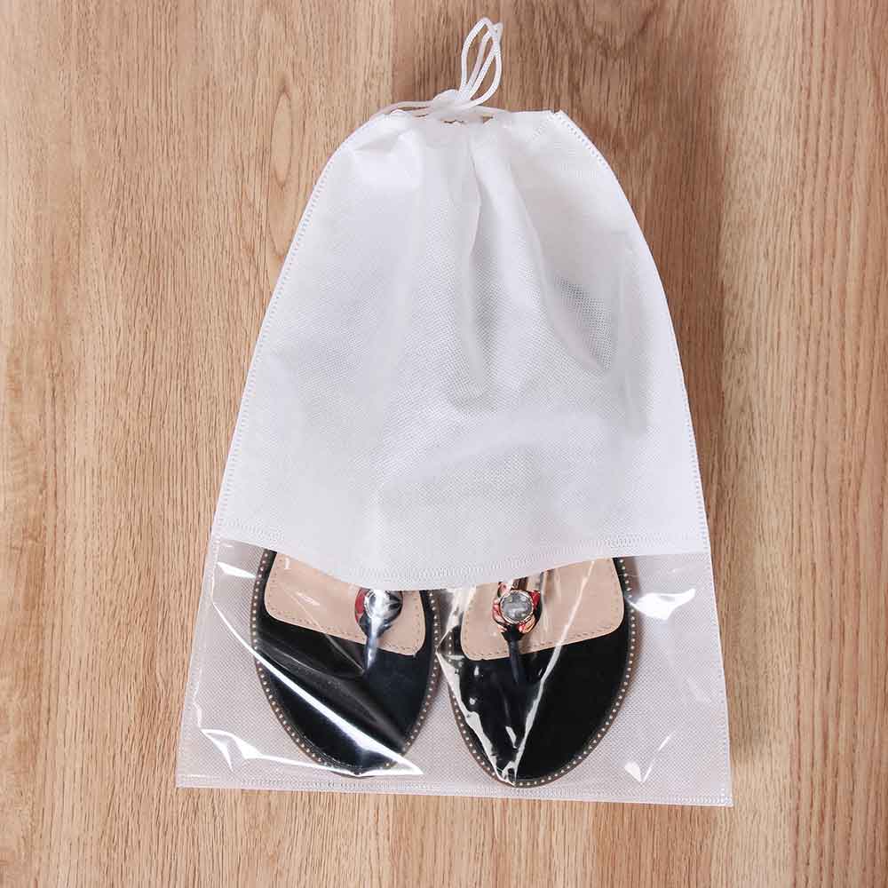 1PC Waterproof Shoes Bag Covers Portable Travel Organizer Drawstring Bag Cover Non-Woven Fabric Shoe Cover Accessories: White / 27x36cm