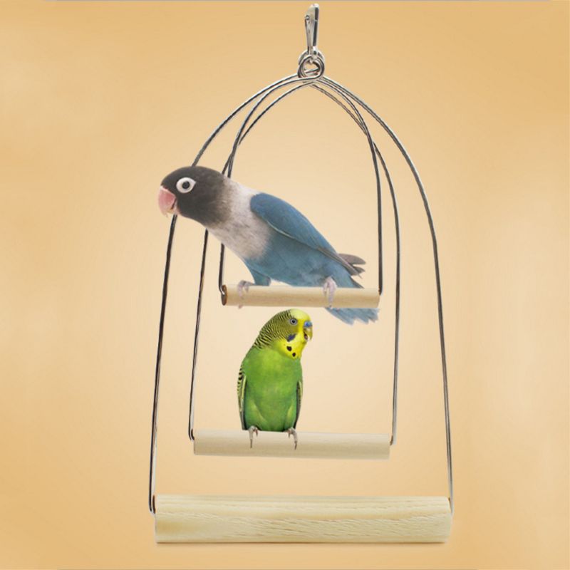 D08D Natural Wooden Pet Birds U-shaped Perch Parrots Hanging Swing Cage Toys Stand Climbing Holder Pendant for Parakeet