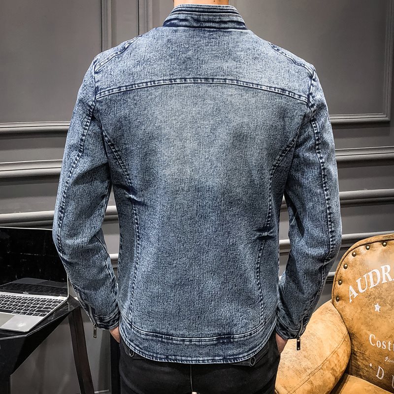 men's jacket retro denim jacket men's trend Slim solid color casual jacket men's denim jacket