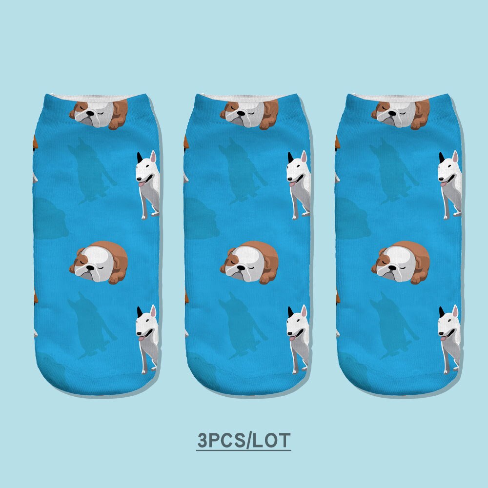 3pcs/Lot skarpetki Dog Sock Cute Floral Socks Women Harajuku Art Socks Funny Cotton Fasion Kawaii Ankle Happy Socks: S43007