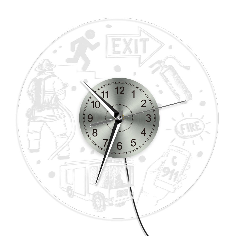 Fire Rescue Fire Dept.LED Lighting Wall Clock Public Safety LED Acrylic Wall Sign Fire Fighting Elements Illuminated Wall Decor