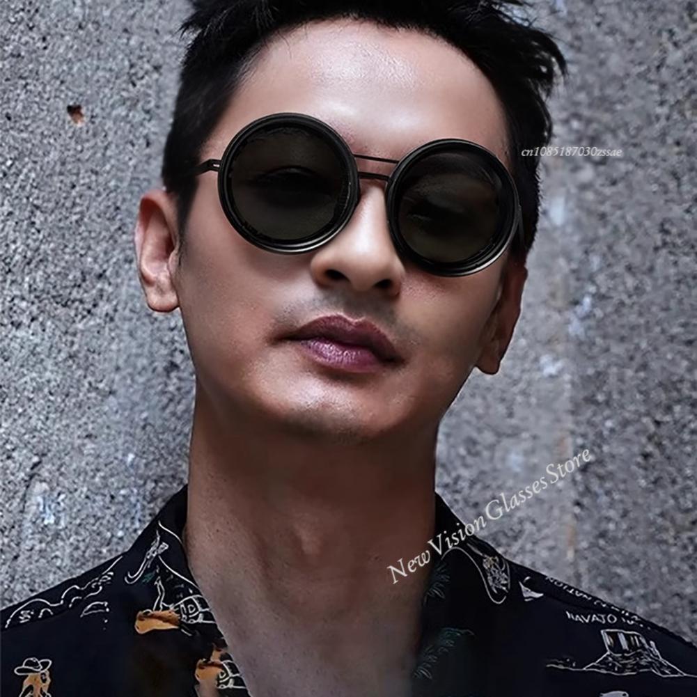 Gafas polarizadas redondas para hombres y mujeres, gafas de sol ajustables de 1-9 velocidades con lentes de filtro ND, gafas retro anchas