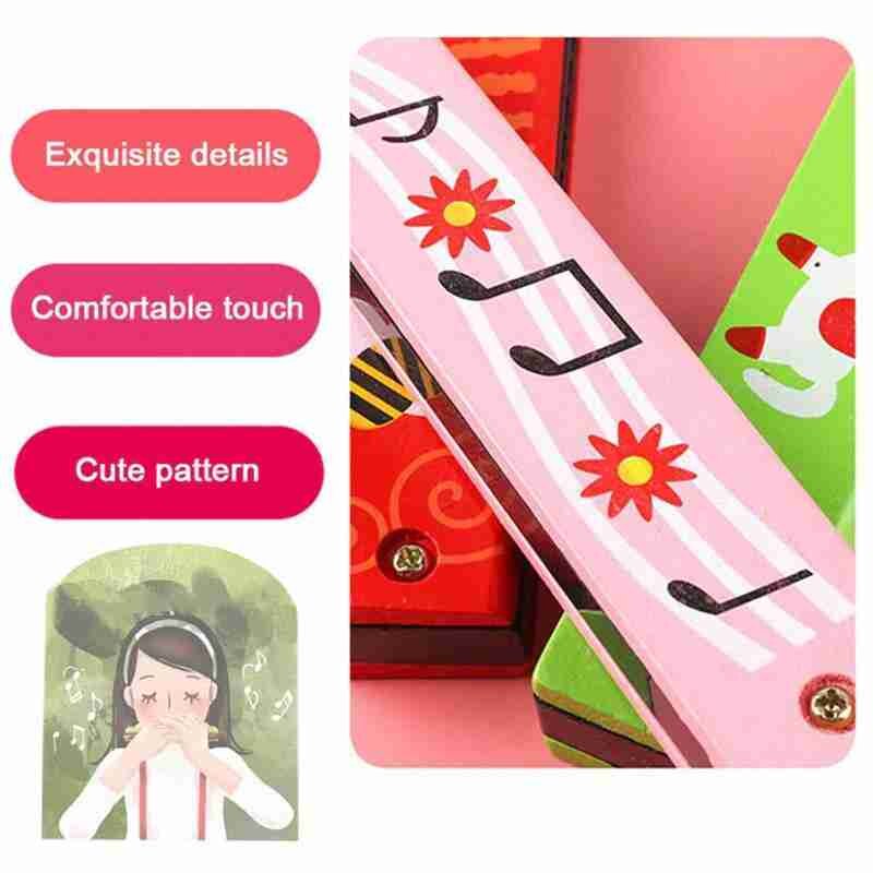 Double Row 16 Hole Harmonica Children's Wooden Painted Harmonica Musical Instrument Children's Music Educational Toys