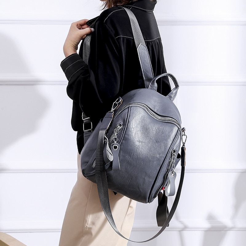 Women's Bag Double-side Zipper Double Shoulder Bag Simple Travel Backpack Women Backpack