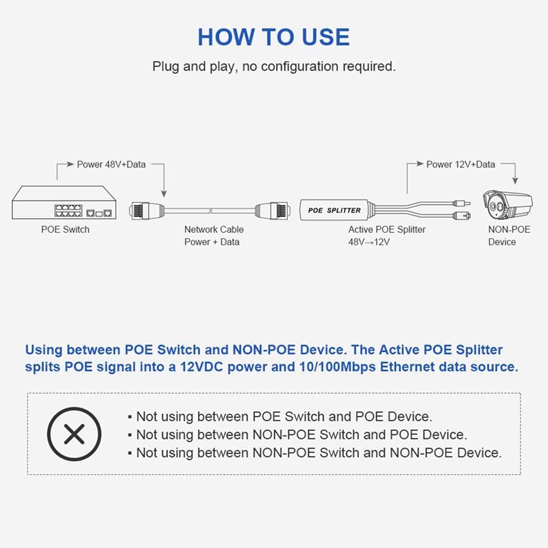 -3 stk poe splitter 48v to 12v poe stik splitter extender injektor ieee 802.3af/at 10/100m til hikvision poe splitter