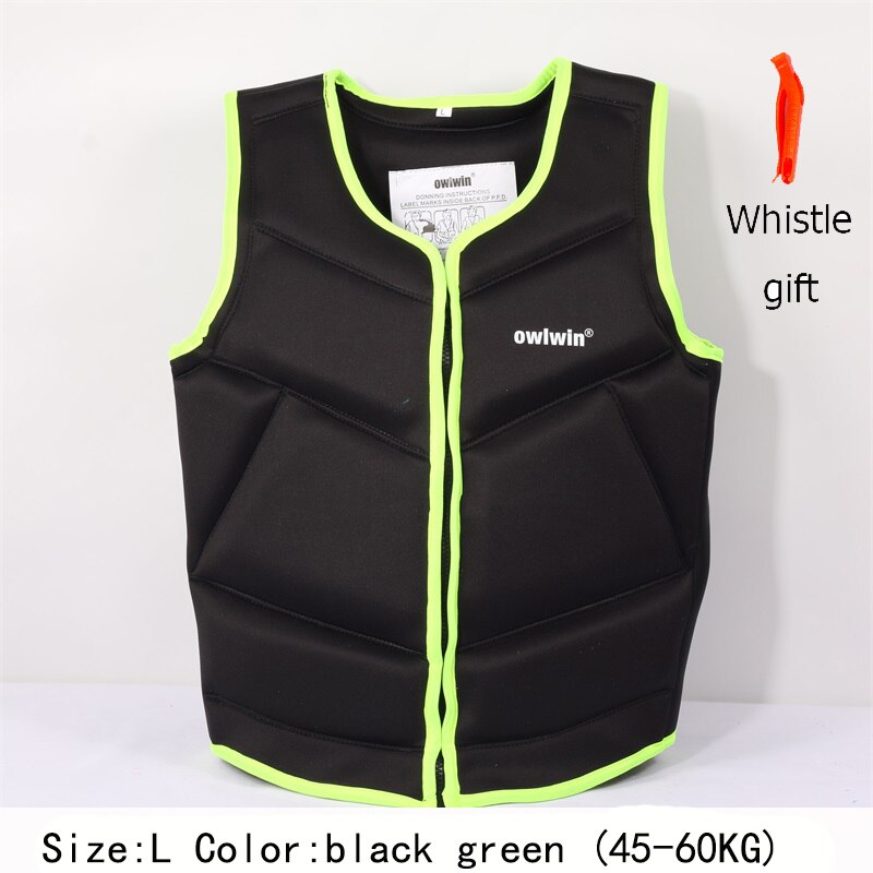 owlwin life jacket the fishing vest water jacket sports adult children life vest clothes swim skating ski rescue boats drifting: green  black(L  )