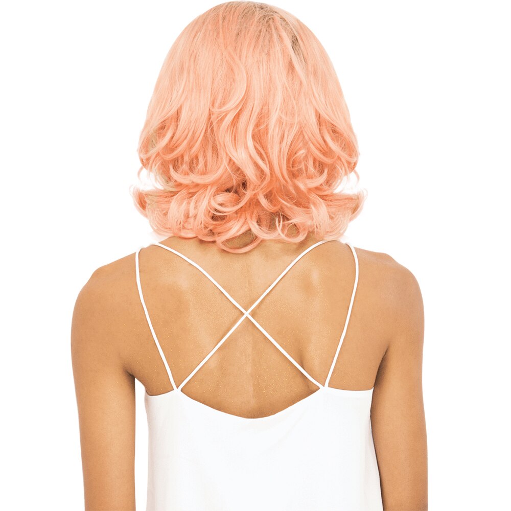 X-tress syntetisk blonde front paryk kort bob bølget paryk til kvinder mørke rødder ombre lyserød farve varmebestandig fiber hår 10 tommer