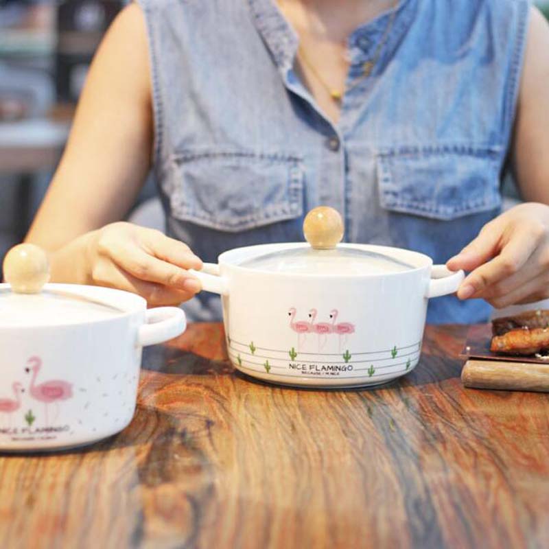 Flamingo tryk salatskål farverige porcelænsskåle søde suppeskål nudler dessert snack skål husholdningsservice