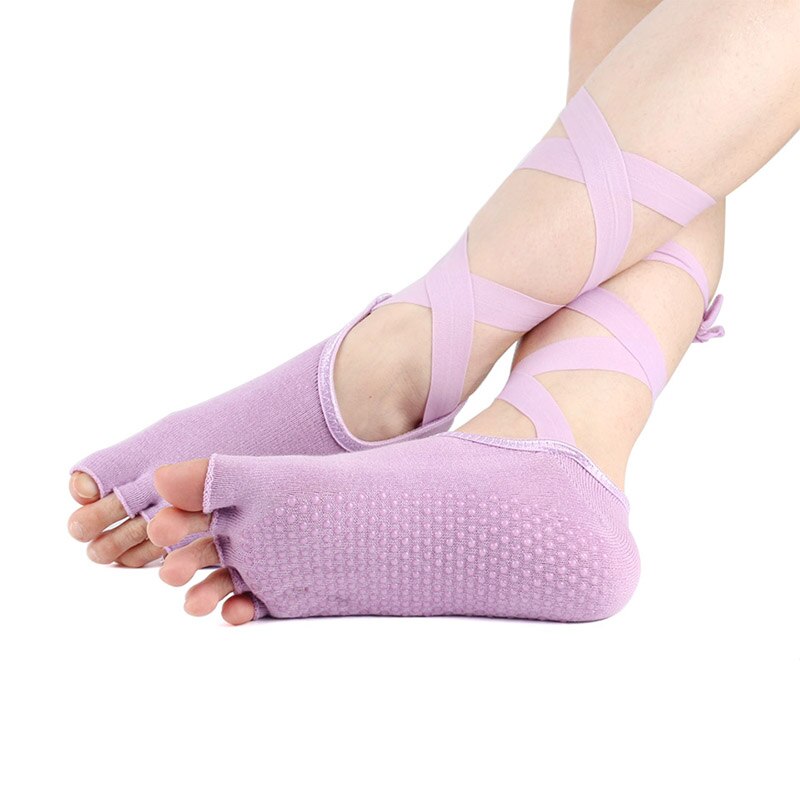 Calzini Yoga Cotone - Mezzo Dito Antiscivolo - Donna Pilates Barre Workout: Viola chiaro