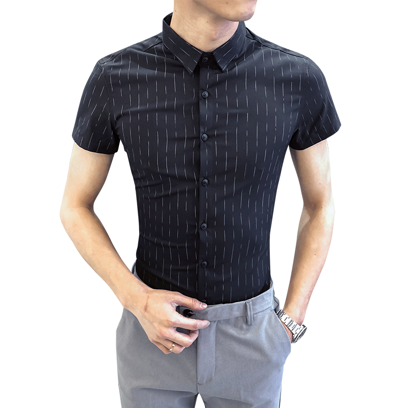 Été Simple à manches courtes hommes chemise jeune homme affaires vêtements de cérémonie rayé chemises hommes mince coupe décontracté travail chemise