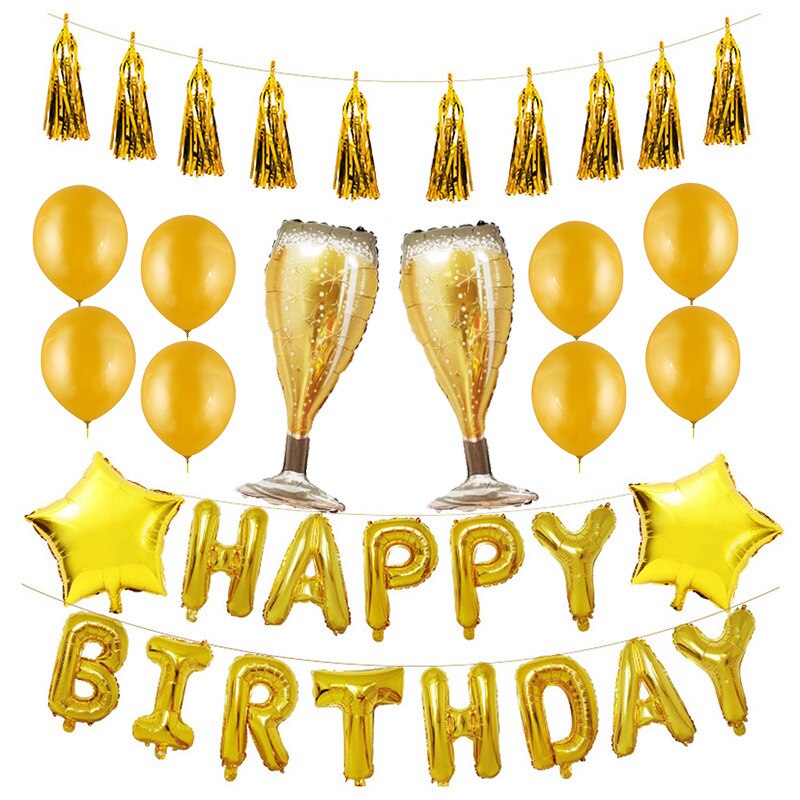 Ruusukulta syntymäpäiväkoristelu alumiini ilmapallosetti baari ktv juhlasisustus sisustustarvikkeet banneri ilmapallonauha 25 kpl: Kulta-
