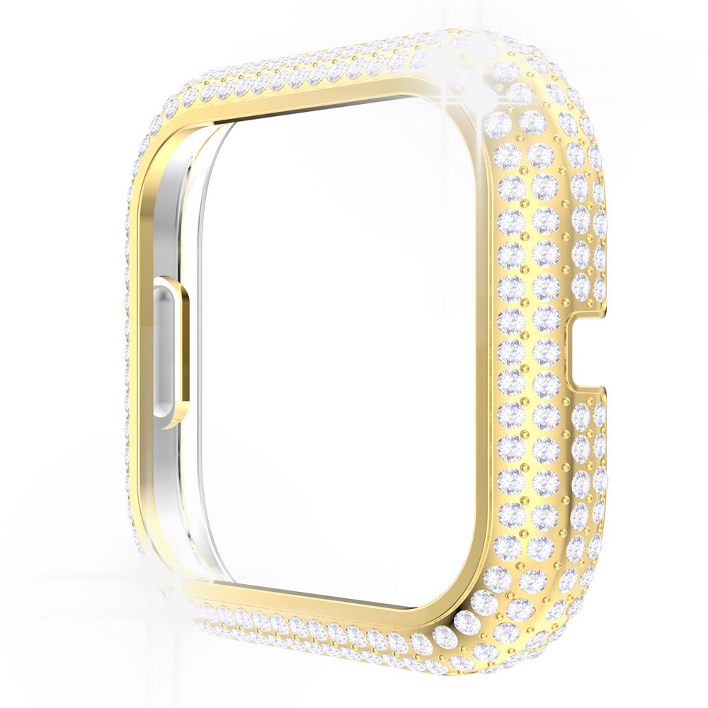 Coque de protection en strass pour Fitbit Versa 2 3 Sense, étui rigide scintillant pour montre, coque en diamant PC, cadre fin: Gold / For Sense