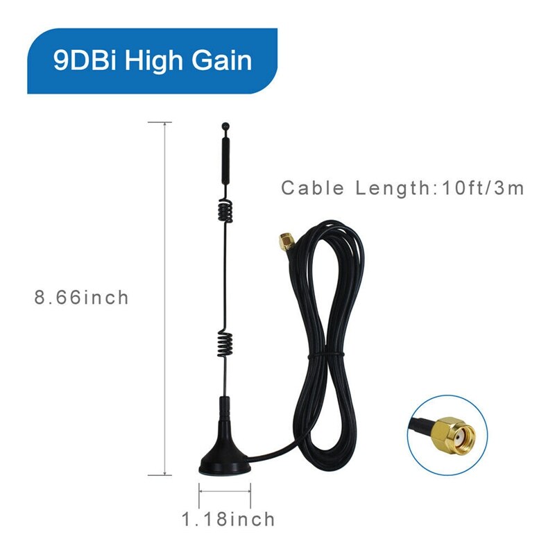 9DBi RP-SMA 2.4GHz 5GHZ High Gain WiFi Router Antenna for Wireless IP Camera