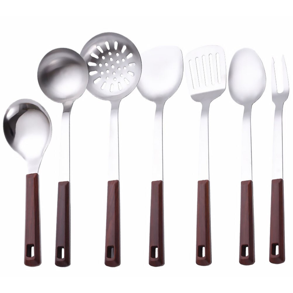 1 Set of 7 Pcs Stainless Steel Cooking Utensils Heat-resistant Kitchenware #q: Default Title