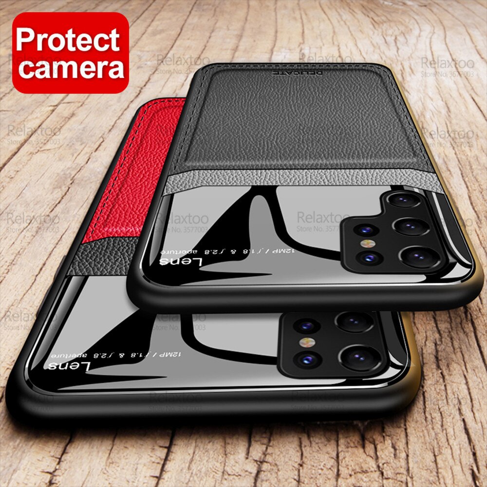 Voor Samsung Galaxy S22 Ultra Case Lederen Plexiglas Bescherming Cover Voor Samsung22 Plus S 22 5G Siliconen Frame Bumper fundas