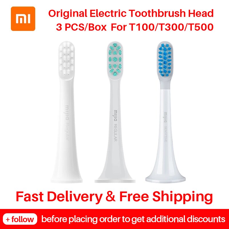 XiaoMi-cabezales de repuesto para cepillo de dientes eléctrico MIJIA Original, 3 uds., T100 T300 T500, embalaje en caja
