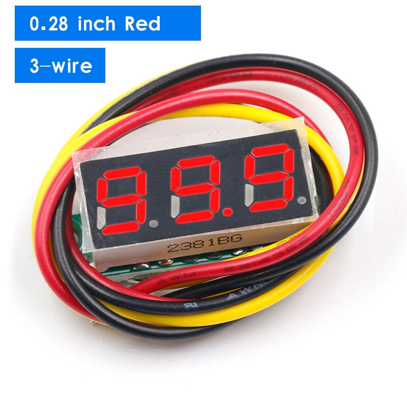 Three line precision DC digital voltmeter head LED digital voltmeter DC4.5V-30V 0.28 Inch Mini Digital Voltmeter 0-100V: 3-line red