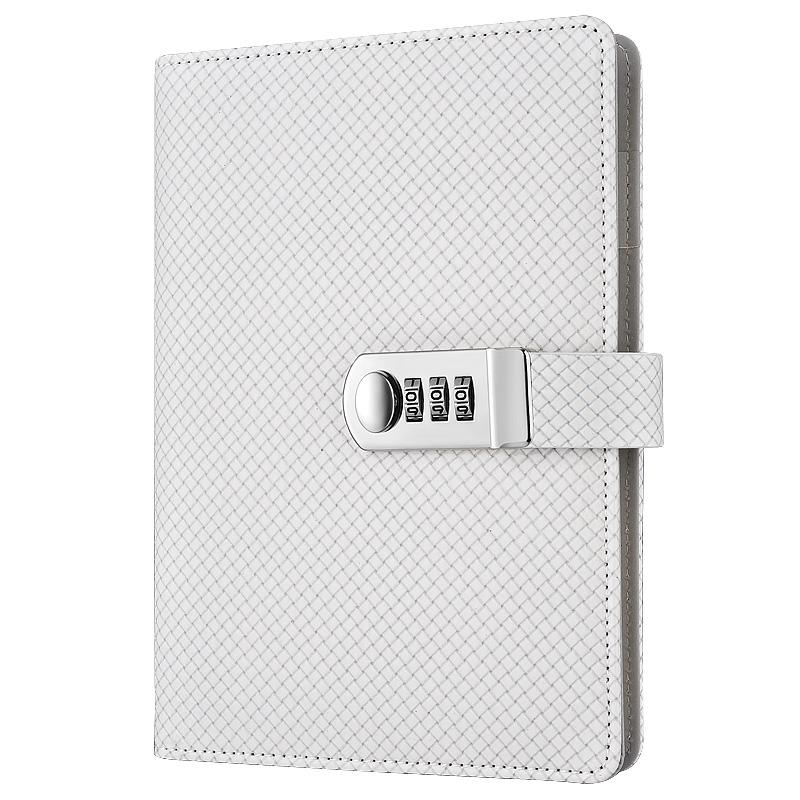 A5 PU Leather Notebooks Journals Planner Password Agenda Stationery Diary With Lock Note Book for School Office Supplies: White