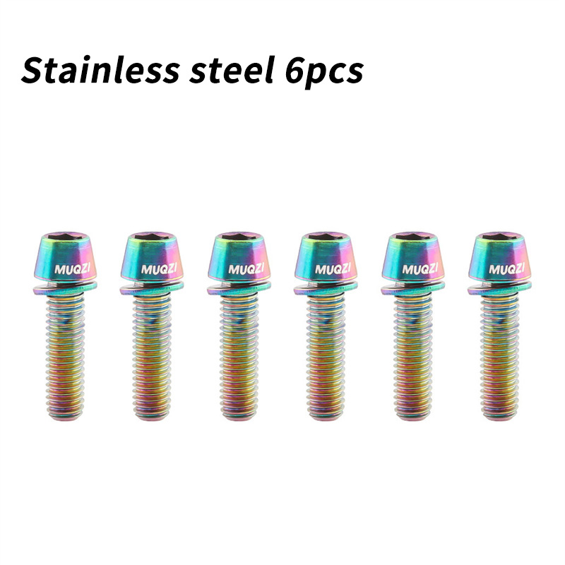 MUQZI 6 uds pernos de vástago M5x17mm tornillo de vástago de manillar de bicicleta con arandela MTB tornillo elevador de vástago de bicicleta de carretera: Negro