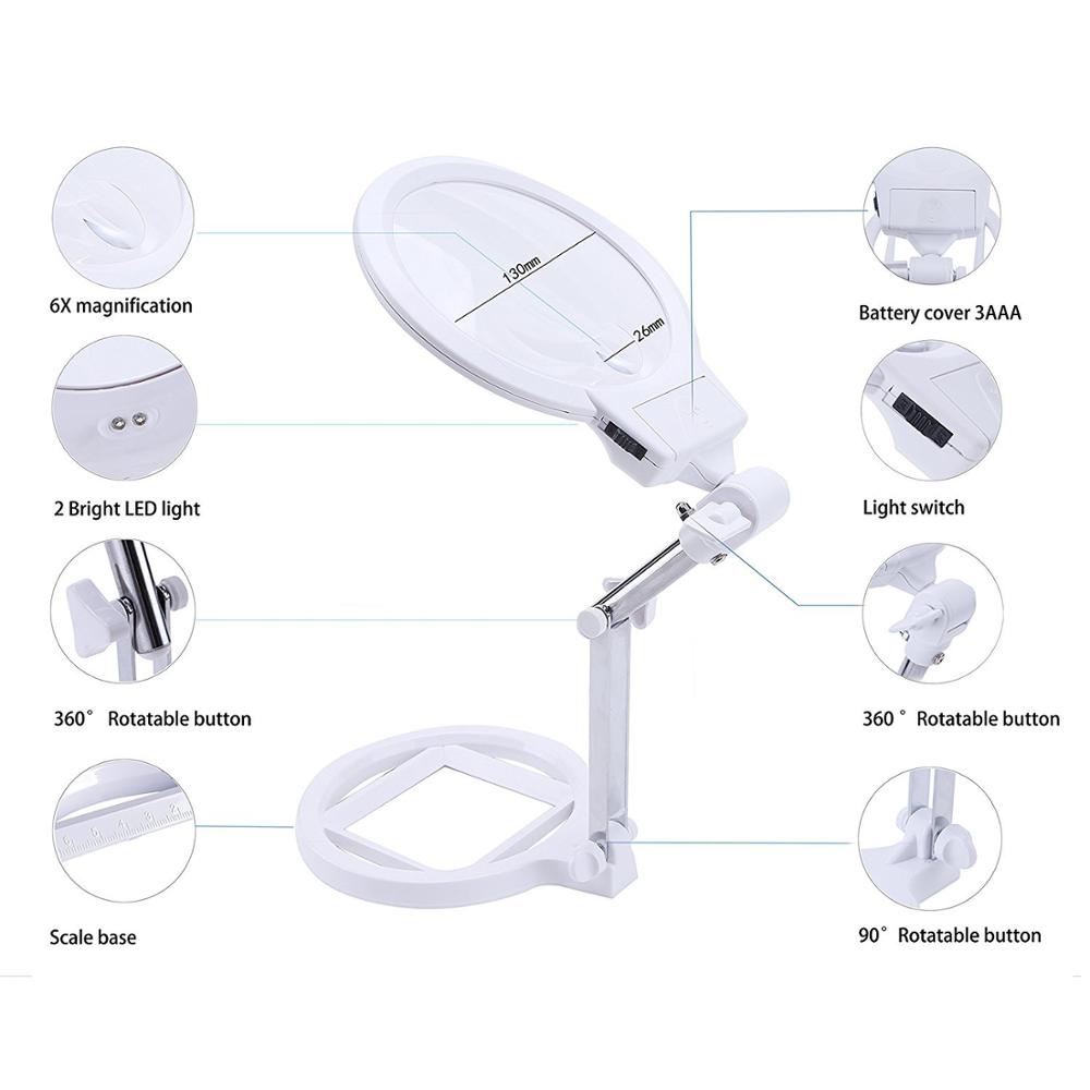 Borduren Kruissteek Gereedschappen Grote Vergrootglas Folding Handheld 2LED Licht Lamp 5.5 Inch Lens Beste Handsfree Vergrootglas