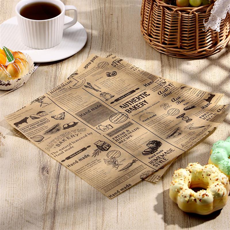 50 Sheets Tray Paper Liner Grease-resistant Food Wrap Paper Deli Paper Sheets Bread Sandwich Wrapping Paper 25X25CM