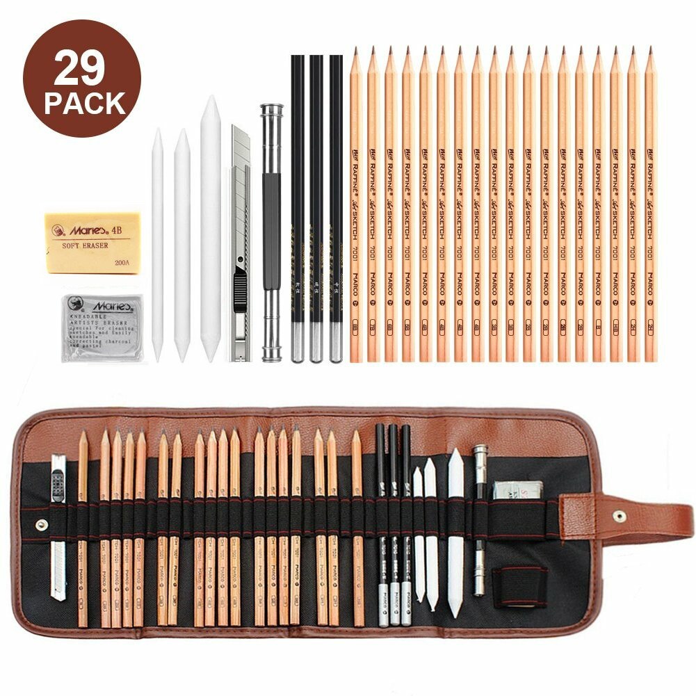 29Pcs Sketch Pencil Set Sketch Drawing Set Wooden Pencil Artist School Student Art Painting Stationery: Default Title