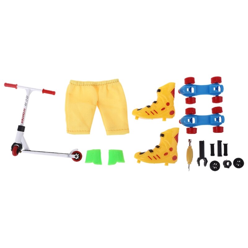 1 Set Mini Finger Model Set Kids Toy Finger Scooter Roller Skates Kit DIY Fingerboard with Assembly Wheels Finger Toy Box: Yellow