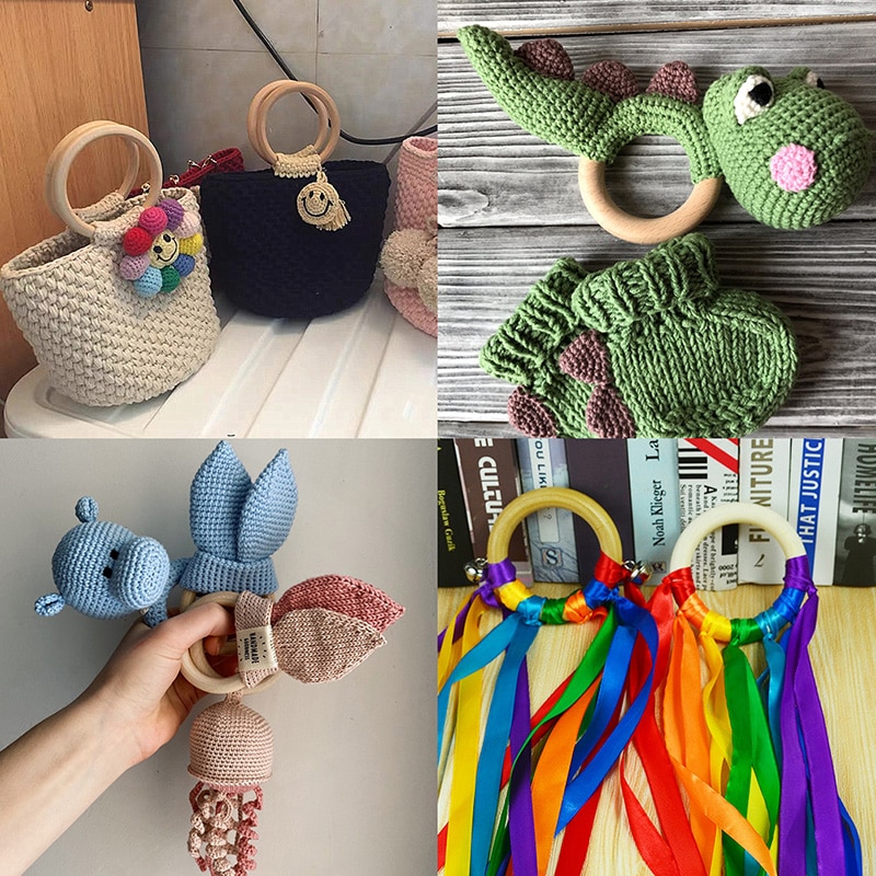 Anillos de madera sin terminar, varios tamaños, anillos circulares de madera Natural de Color sólido para joyería artesanal de macramé, aros de madera decorativos