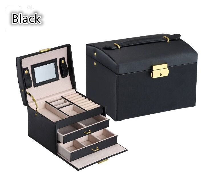 Princess-style Jewelry Box Leather Jewelry Box Cosmetic Box Jewel Case Upscale Jewelry Organizer Birthday Wedding: black