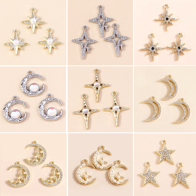 Leslie 5 Stuks Prachtige Gouden Zilveren Kleur Kristal Halve Maan Sterren Bedels Voor Oorbellen Armband Ketting Diy Sieraden Hangers