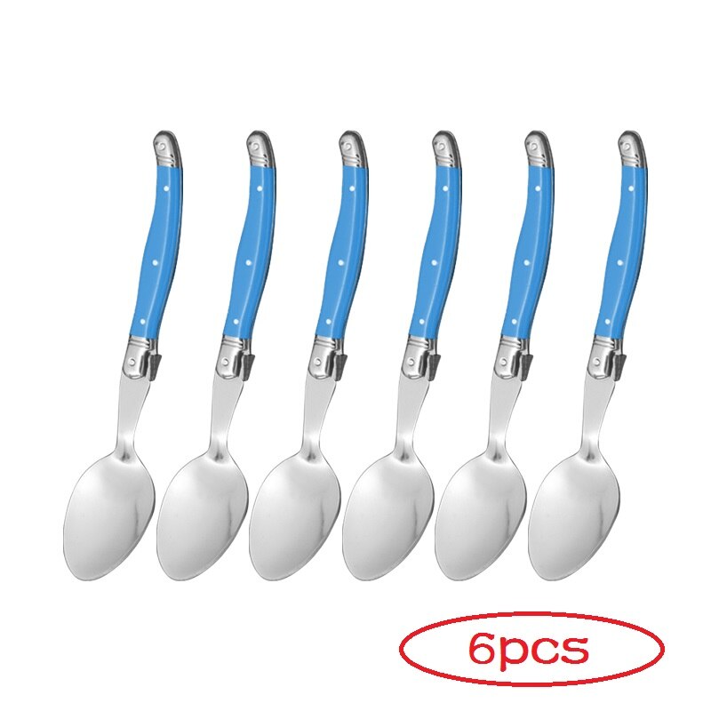 6pcs 8.5inch Stainless Steel Laguiole Dinner Spoon Big Large Tablespoon set Rainbow Handle Soup Scoop Multi Color Cutlery Cafe: 6 Blue spoon