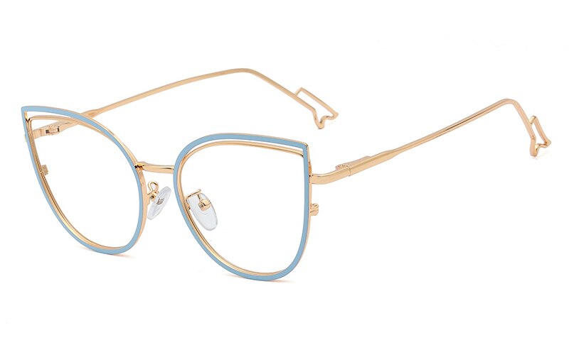 Peekaboo-gafas con filtro de luz azul para mujer, a la lentes transparentes, montura de gafas de ojos de gato ópticas metálicas, montura dorada, color blanco: gold blue frame