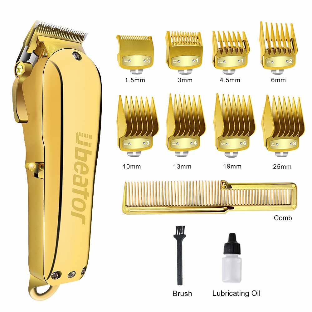 ubeator Hair Clipper Hair Trimmer 100-240V Cut Electric Rechargeablemetal cutting Machine Gold Metal Barbershop Cutter Cordless