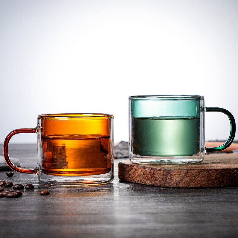 260Ml Double-Layer Glass Insulated Beer Mug Amber Color Coffee Cup Round Juice Cool Drinks Cup wine Glass