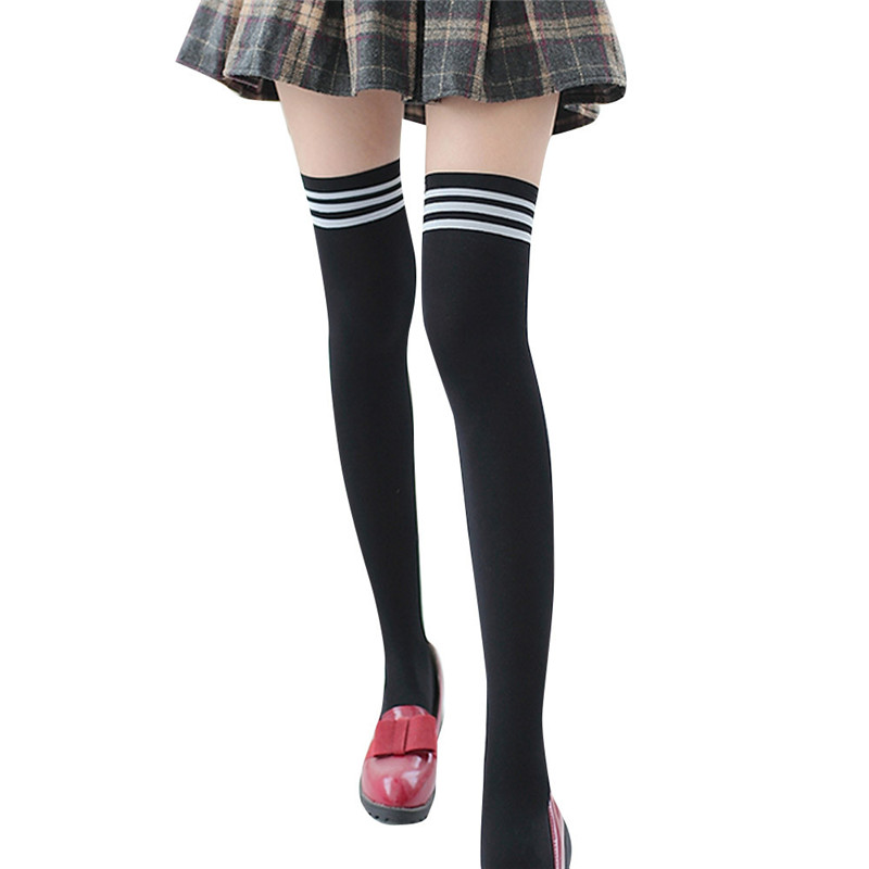 Thigh High Over Knee Acrylic High Socks Girls Womens Female Long Knee Sock Stockings Casual Cotton Socks: Black