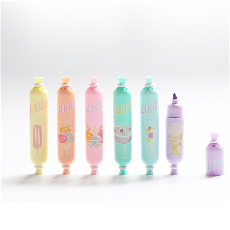 Stylo surligneur en forme de saucisse mignon 6 pièces, couleurs fluo assorties, marqueur de texte à base d&#39;eau, coloration, bricolage enfants étudiants