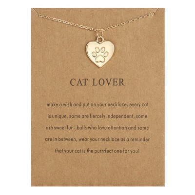 Authentieke Legering Cat Lover Papieren Kaart Animal Footprint Liefde Hart Ketting Voor Vrouwen Diy Sieraden: footprint gold