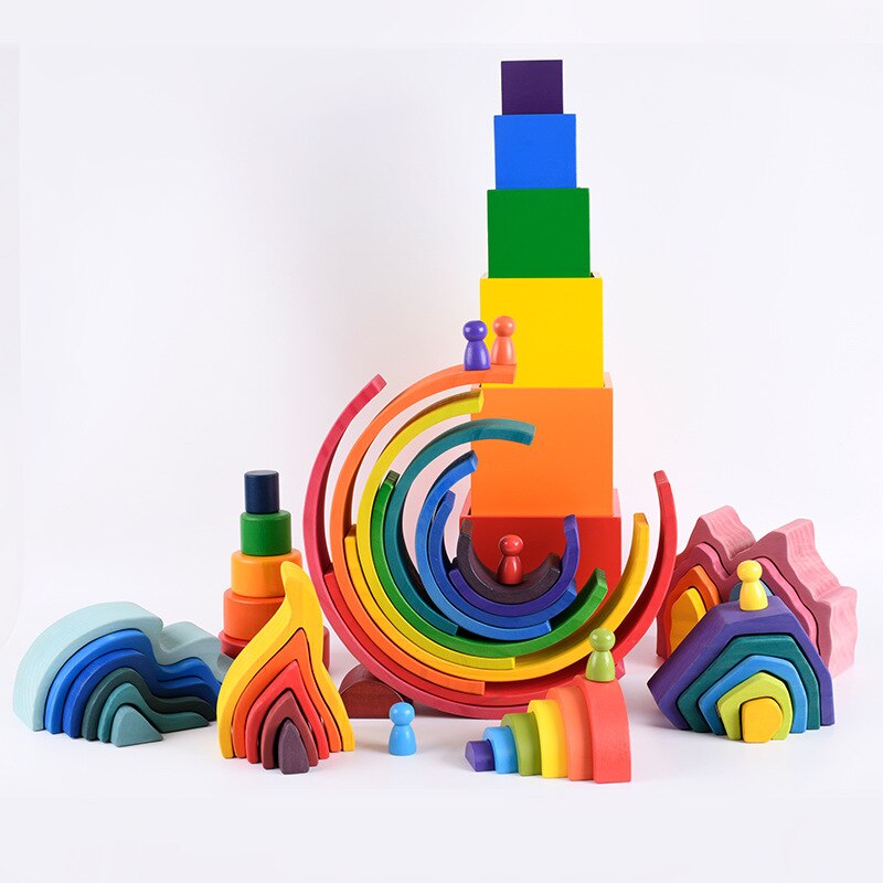 Baby Toys 12Pcs Rainbow Blocks Kids Large Rainbow Building Blocks Wooden Toys for kids Montessori Educational Toy