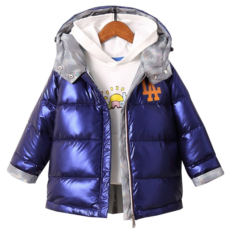 Dragen Op Beide Zijden Jongens Jassen Winter Jas Kids Down Jas Snowsuit Roze Blauw Zilver Jacket Hooded Parka Meisjes Down jassen: blue / 7T