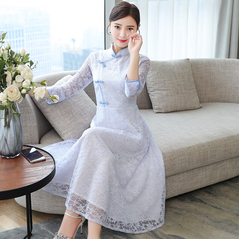 Chinese Dress women improved qipao chinese style aodai bride wedding dresses cheongsam female qipao dress: color3 / XXL