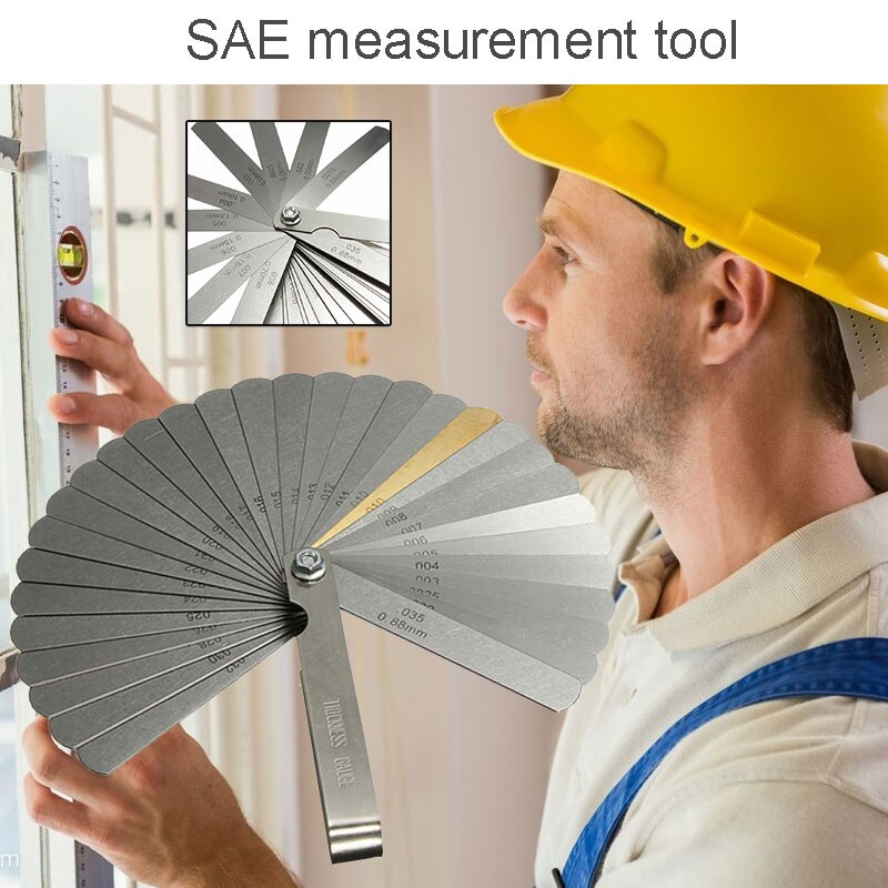 SAE Measuring Tool Feeler Convenient Filler Gauge Gauges Dual Marked Stainless-Steel 32 Blades Foldable