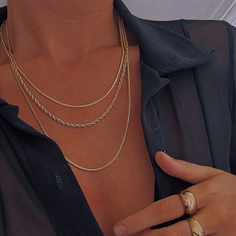 17Km Trendy Goud Kleur Snake Collier Voor Vrouwen Mannen Punk Multilayered Collier Sieraden: 5562601
