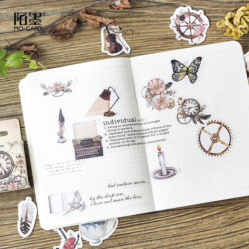 Lote de 46 unidades de pegatinas vintage gótico mini, pegatina de papel para decoración, manualidades DIY pegatinas para, diario, planificador de colección de recortes, etiqueta adhesiva kawaii